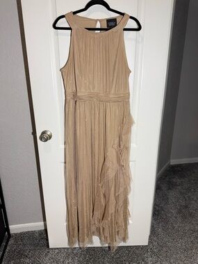 Champagne Gold Sparkle Back Gown Formal Ruffles Dress